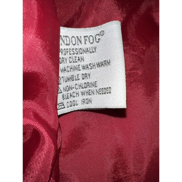 Vintage London Fog Jacket Red Medium Zip Hood Shoulder Pads Buttons Pockets - Picture 15 of 15